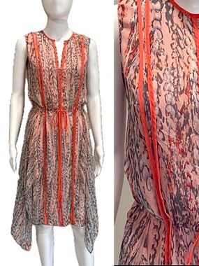 BCBGMaxAzria 100% Silk Chiffon Print Dress Size XS Sleeveless Drawstring Waist